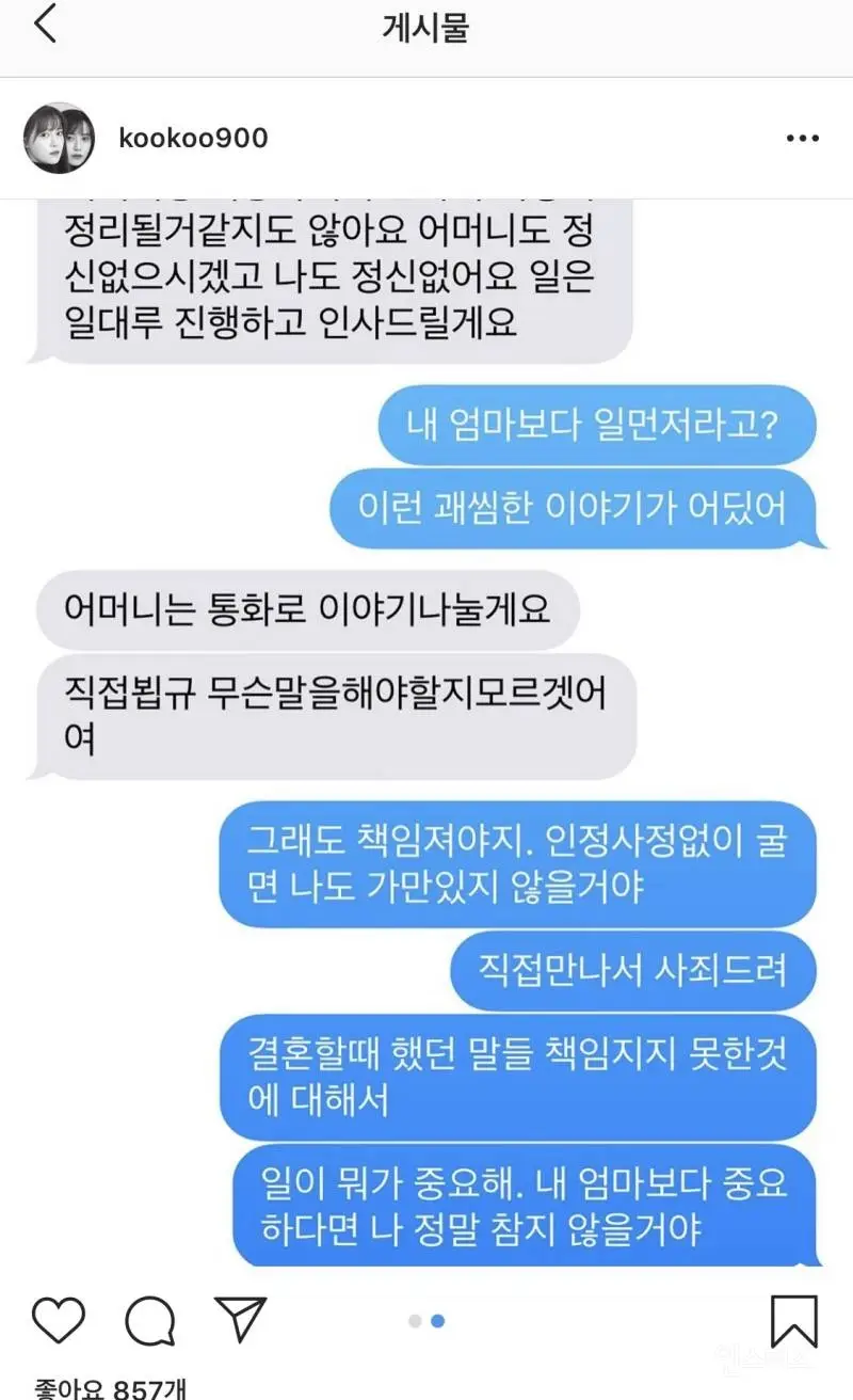 문자 대화본 추가된 구혜선 인스타