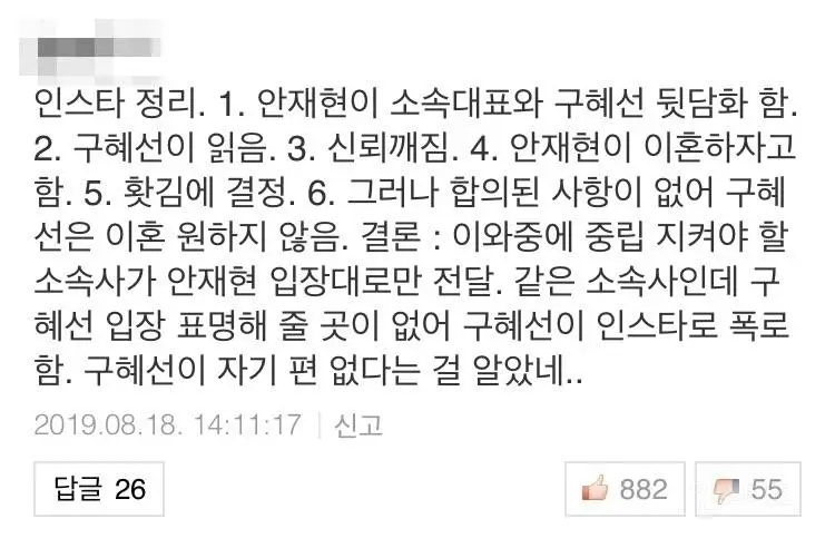 구혜선 안재현 합의이혼 기사댓글중 구혜선 입장 정리글
