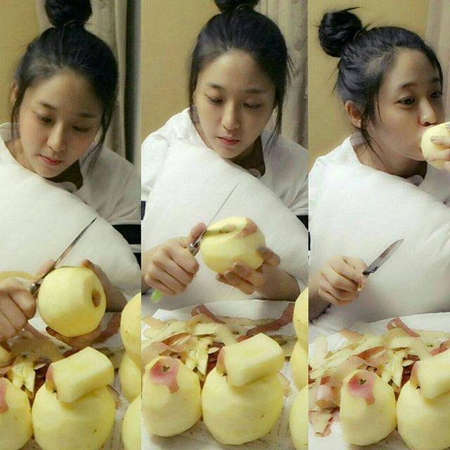 설현(AOA) 151204 인스타그램 - 사과깎기 이미먹은흔적