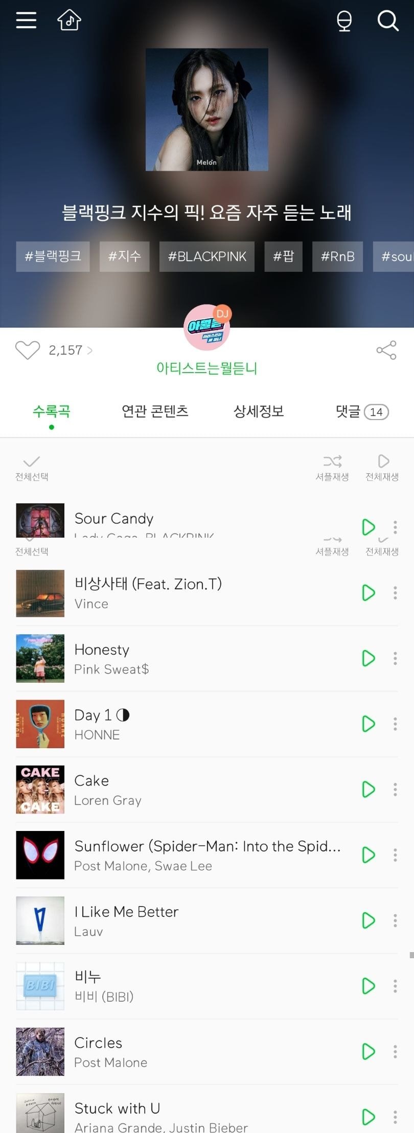 블랙핑크 멤버별 플레이리스트