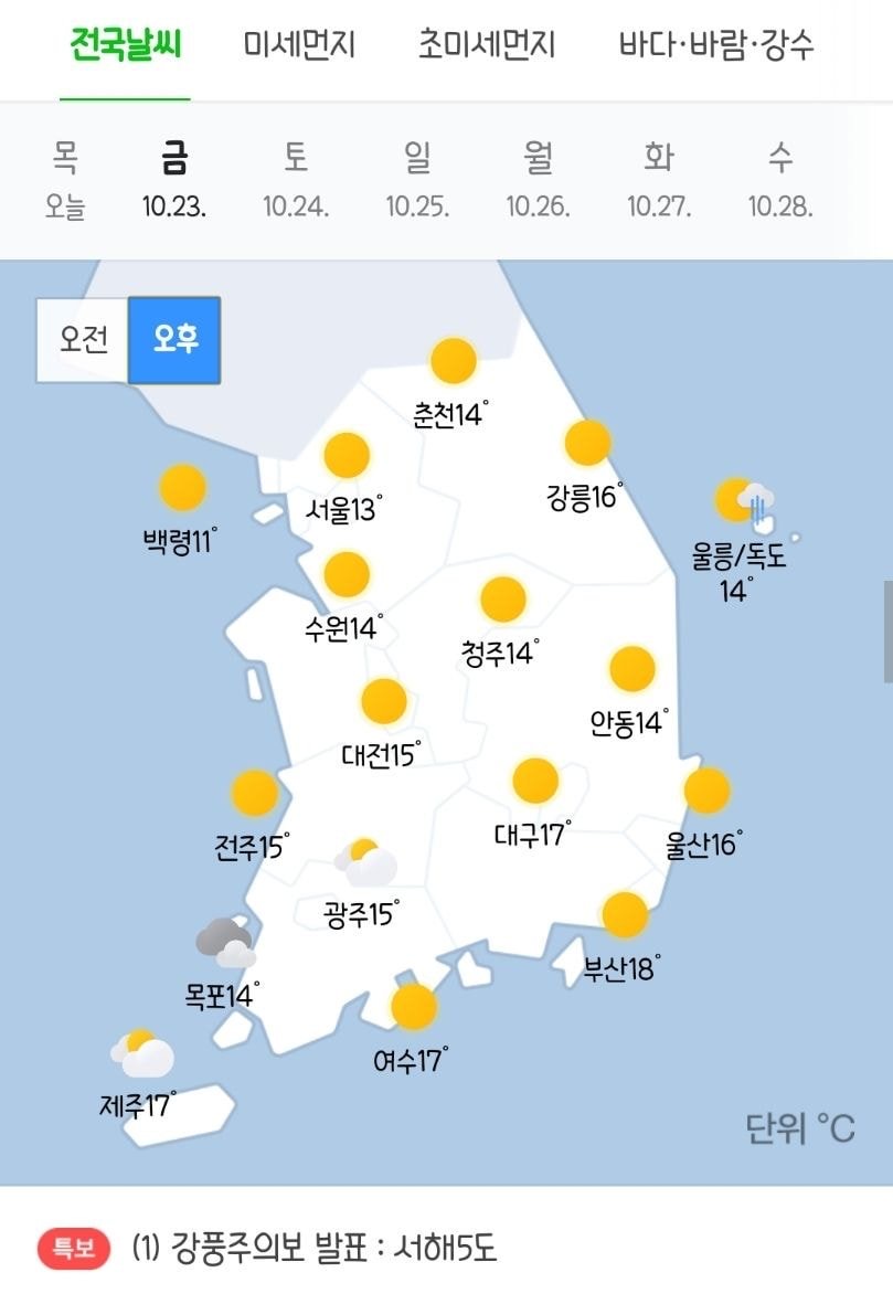 갑자기 추워지는 내일 날씨