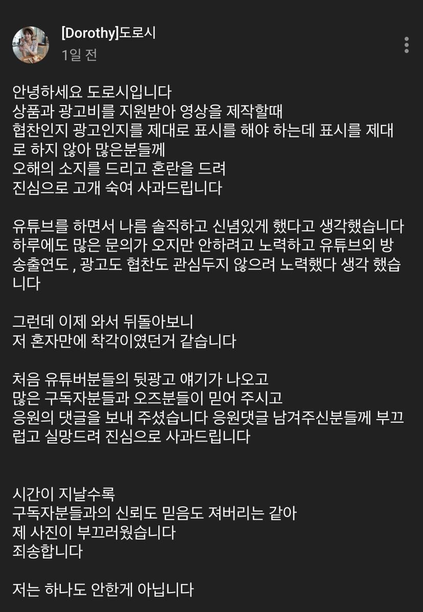400만 유튜버 도로시도 뒷광고 ㄷㄷ