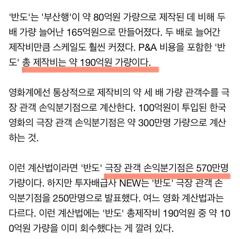 영화 <반도>의 특이한 손익계산법