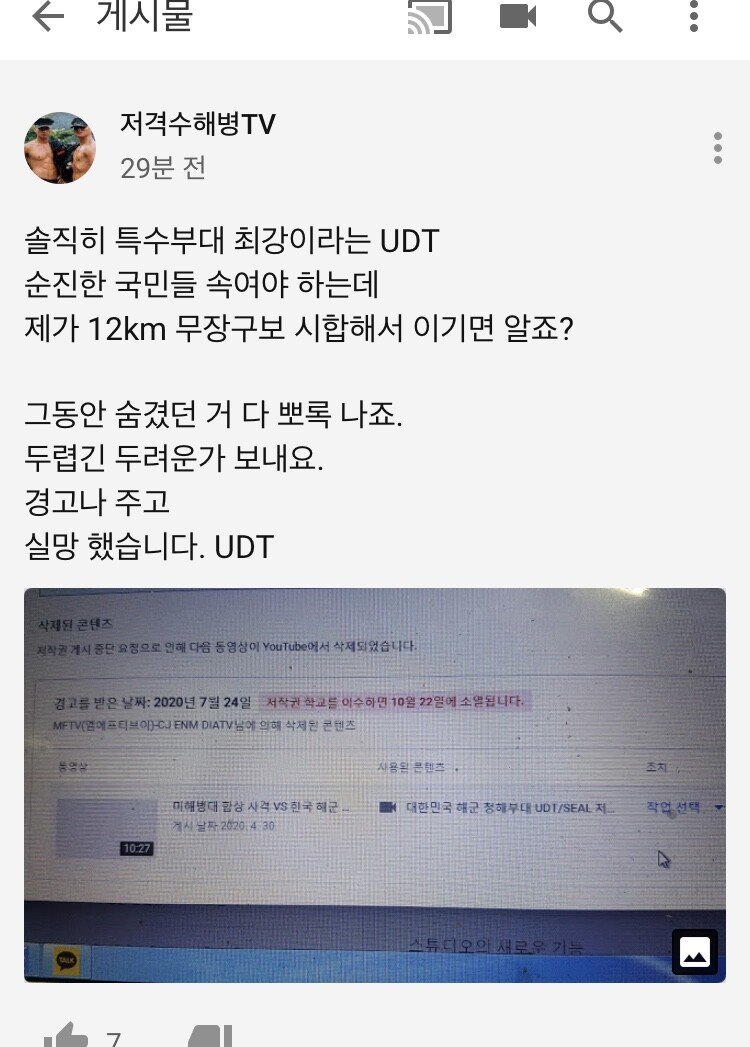 UDT대원들 비하한 유튜버
