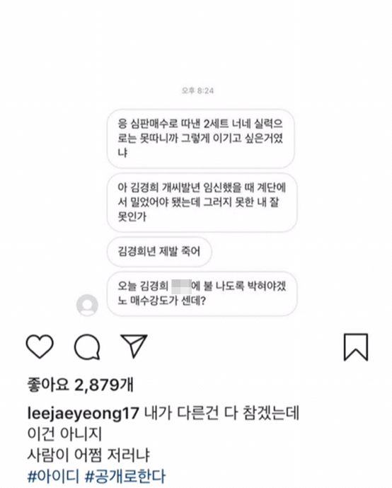 배구선수 이재영이 받은 인스타 DM