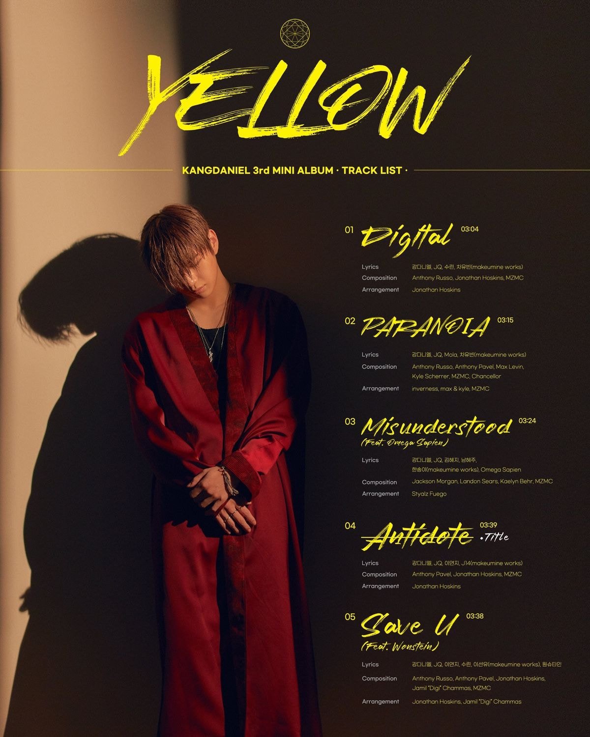 강다니엘 3rd MINI ALBUM [YELLOW] Track List ⠀ ?2021.04.13 6PM (KST) RELEASE